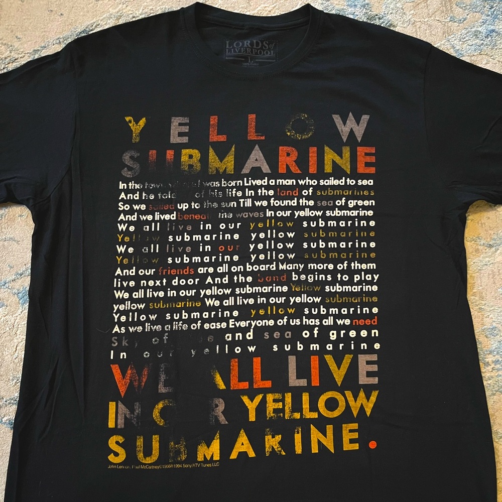 🎸 '15 Beatles Band Yellow Submarine Full Lyrics Lords Of Liverpool Super Soft T